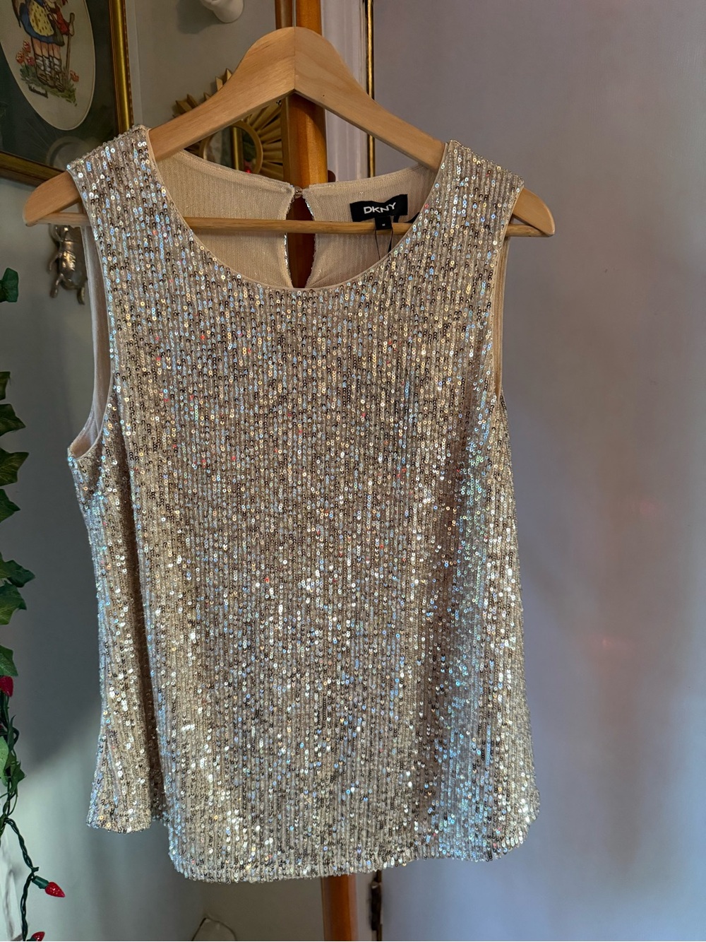 DKNY Champagne Sequin Sleeveless Top
